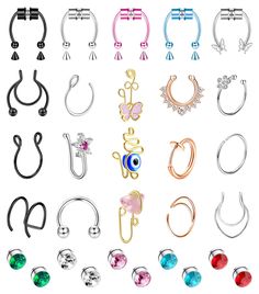 PRICES MAY VARY. Fake Nose Ring Set: Total 30pcs cute fake nose rings a set. 10pcs nose studs, 7pcs fake nose ring piercing, 5pcs septum rings, 5pcs fake septum and 3pcs nose cuffs, various designs and colors, you can wear everyday - from work to weekend. Hypoallergenic Fake Septum Fake Nose Ring: Fake nose rings for women are made of stainless steel and copper, nickel & lead-free, no irritations and allergic reaction, good for the sensitive skin,could be long time wearing. Non Piercing Nose Rin Nose Ring Fake, Cute Nose Rings, Nose Cuffs, Nose Ring Septum, Faux Nose Ring, Fake Nose Ring, Faux Septum, Nose Ring Hoop, Septum Nose Rings