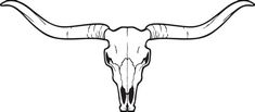 the longhorn skull is shown in black and white