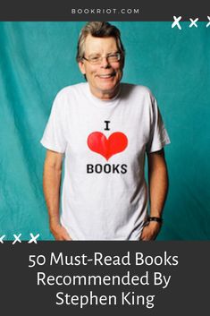 an older man wearing a t - shirt with the words, i love books on it