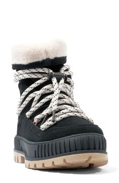 A sturdy lug sole and arch-supporting insole add utilitary and comfort to a cozy lace-up bootie lined with plush faux fur. Lace-up style with toggle closure Removable insole with arch support Synthetic upper/polyester faux-fur lining/rubber sole Imported Casual Lace-up Boots With Faux Fur Trim, Winter Lace-up Boots With Vibram Sole, Shearling Lace-up Boots For Outdoor, Palladium Pallashock, Mens Tools, Rollerball Perfume, Walker Shoes, Favorite Daughter, Platform Slippers