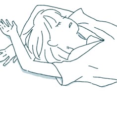 a drawing of a woman laying in bed with her arms out and legs spread wide