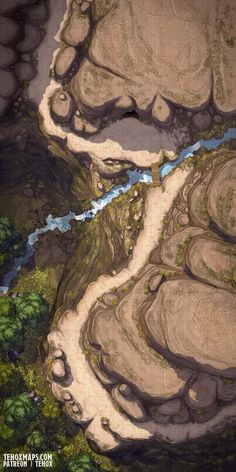 an aerial view of a river and land