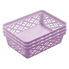 a purple plastic basket on a white background