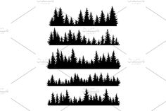 black and white silhouettes of pine trees