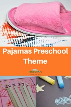 the pajama preschool theme is shown with crayons and pencils