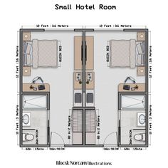 the floor plan for a small hotel room