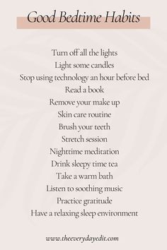 Bedtime Vibes, Night Habits Bedtime Routines, Bedtime Self Care, Bedtime Tips, Night Routine Ideas List, Healing Habits, Bedtime Habits, Healthy Bedtime Routine