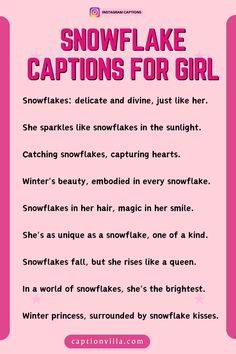 the snowflake caption for girls is shown in pink and white, with words below