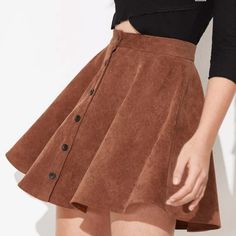 Super Cute Shein Skirt Size Large Cheap Button-up Mini Skirt With Button Zip Fly, Cheap Button-up Mini Skirt For Spring, Cheap Short Corduroy Bottoms, Cheap Button-up Casual Skirt, Cheap Brown Party Bottoms, Rust Corduroy Skirt, Brown Button Closure Skirt For Summer, Brown Skirt With Button Closure For Summer, Trendy Brown Skirt With Button Closure