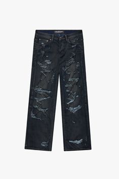 "DISTRESSED" DIRTY DARK BLUE BAGGY DENIM JEAN Tattered Pants, Baggy Tee, Short Weave, Premium Denim Jeans, Baggy Denim, Pants For Men, Hats For Sale, Sweater Set, Premium Denim