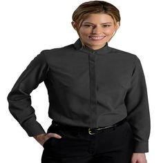 Edwards Garment Women's Banded Collar Long Sleeve Blouse, Style 5392 Size: 2XL.  Color: Gray.  Gender: female.  Age Group: adult. Band Collar Blouse, Banded Collar Shirts, Contemporary Pattern, Polyester Shirt, Blouse Style, Womens Long Sleeve Shirts, Band Collar, Collar Shirt, Blouse Styles