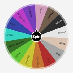 the spin wheel has different colors and words on it's center, as well as numbers