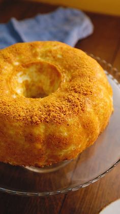 a bundt cake sitting on top of a glass plate