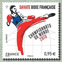 a stamp with a drawing of a man kicking a kick on the side of it