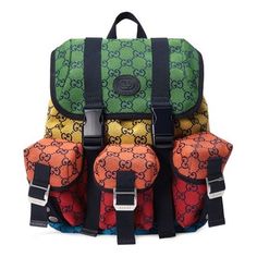 GUCCI Unisex Leather GG Old Flower Logo Backpack Small Multicolor 658783-2UZBN-3280 (Men's/Colorblock) Mens Designer Backpacks, Gucci Backpack, Designer Backpack, Adidas Yeezy 350, Leather Backpacks, Flower Logo, Small Canvas, Small Backpack, Canvas Backpack