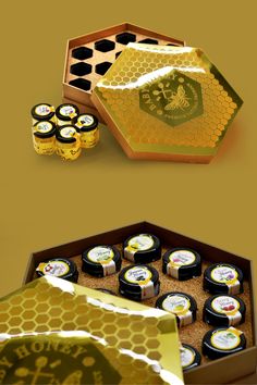 an open box filled with lots of honey