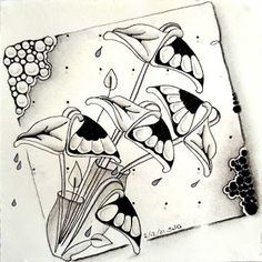 a black and white drawing of some flowers