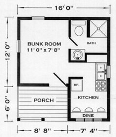 a floor plan for a small house with an attached bathroom and living room, as well as the kitchen