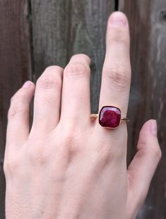 ------------------------------------------------------------ THE PRODUCT This is a handcrafted genuine and natural large raw ruby bezel gemstone ring. We make it from high quality natural rubies that have a vibrant red color and is apx. 5 cts. The stone is tablet cut to show off all it's colors and beautiful imperfections and make for a unique look. Each stone has different markings and tones reminding you that not only is this truly a piece of the earth but it is one of a kind and yours is comp Red Ruby Ring, Raw Ruby, Natural Ruby Ring, Natural Emerald Rings, Ring Square, Green Emerald Ring, Ring Ruby, Bezel Ring, Emerald Necklace