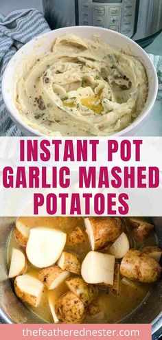 instant pot garlic mashed potatoes with text overlay