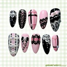 Japanese Art Nails, Lace Design Nails, Nana Nails, Lace Nail Art, Shop Press, Lace Nails, Gothic Nails