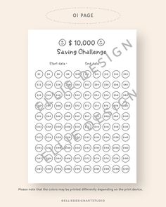 a printable savings sheet with the words $ 10, 000 and saving challenge on it