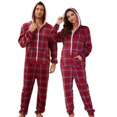 PRICES MAY VARY. 🎅🏻Ultra Soft Comfort: Experience luxurious comfort with the U2SKIIN matching pajamas for couples. Made from dual-sided ultra-soft fleece fabric, these onesies are warm yet lightweight, offering a soft, delicate feel with high elasticity. 🎅🏻Relaxed Fit: Enjoy the relaxed fit of fleece hooded pjs onesie with a contrasting color zipper for easy wear. The plaid pajamas of hood offer ear coverage or wind protection, perfect for lounging or outdoor activities. The long zipper ensu Matching Couple Onesies, Couple Onesies, Pjs Onesie, Couples Onesies, Matching Pajamas For Couples, Pajamas For Couples, Pjs Set, Wind Protection, Plaid Pajamas