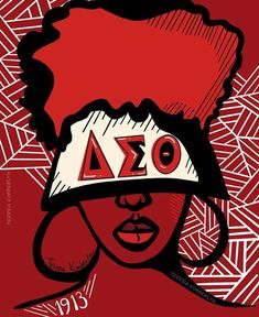 a woman wearing a red hat with the word ao on it's forehead and an afro hairstyle