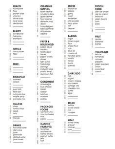 printable grocery list for kids with the names and ingredients on it, including eggs, meat