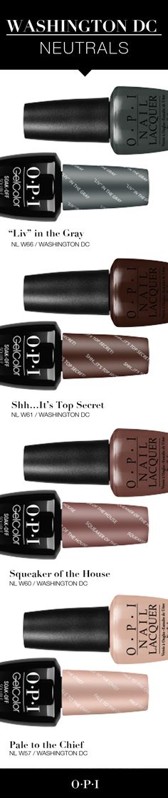 Meet the Neutrals from the New OPI Washington DC Collection! Introducing OPI’s fall collection inspired by our nation’s capital, Washington DC. OPI is delighted to partner with Kerry Washington on these must-have shades for fall. Give your nails the presidential treatment with #OPIWashingtonDC bold colors and looks. Get your hands on them today! Manicure Colors Fall, Opi Washington Dc Collection, Fall Pedicure Ideas, No Chip Manicure, Fall Pedicure, Opi Fall, Dc Collection, Diy Henna, Fall Toes