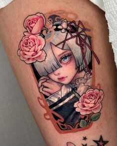 Rem Tattoo, Rezero Comic, Rem Wallpaper Rezero, Re:zero Rem Icon, Sailor Moon Watercolor Tattoo, Anime Tattoos, Love Tattoos, Mini Tattoos, Color Tattoo