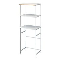 a white shelving unit with three shelves