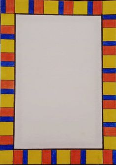 a colorful square frame with blue, yellow and red stripes on it's edges