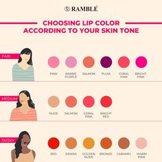 Ramble Creative Lipstick Guide For Skin Tones, Lipstick Mixing Shades, Fair Skin Lipstick Shades, Eyeshadow And Lipstick Combination, Lip Colors For Fair Skin, Lipstick For Beginners, Full Lips Makeup, Lipstick Tips, Lipstick Guide