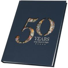 a blue book with the number fifty years printed on it