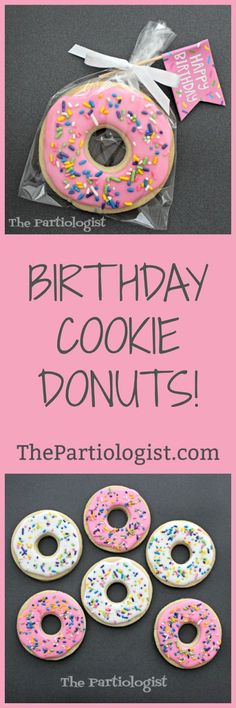 birthday cookie doughnuts with pink frosting and sprinkles