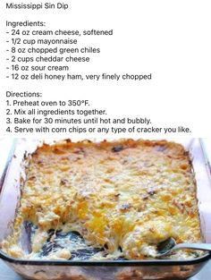 a casserole dish filled with cheese and other ingredients