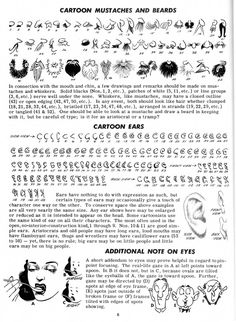 an instruction manual for how to draw cartoon mustaches and beards from the 1950's