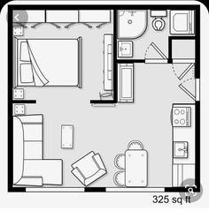 the floor plan for a studio apartment with two beds and one living room in it