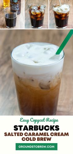 Steps to make a copycat Starbucks Salted Caramel Cream Cold Brew drink at home. Starbucks Cold Brew Recipes, Salted Caramel Cream Cold Brew, Caramel Cream Cold Brew, Barista Tips, Diy Coffee Drinks, Easy Salted Caramel, Salted Caramel Coffee, Breakfast Drinks