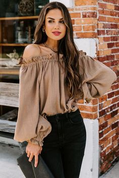 Rebecca Off The Shoulder Ruffle Top – Blushing Bee Midi Skirt Casual, Peplum Midi Dress, Yellow Midi Dress, Off The Shoulder Long Sleeve, Beauty Boutique, Pink Midi Dress, Cloudy Day, Off Shoulder Tops, Ruffle Top