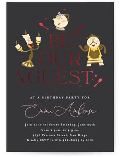 a birthday party card with an image of two monkeys and the words be your guest