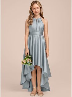 JJ's House Satin Halter Sweet 16 Junior Bridesmaid Dresses Fall Spring Summer Winter A-line Belt/Sash Back Zip Dusty Blue Asymmetrical Blue Sleeveless Junior Bridesmaid Dress. #JJ's House #Satin #Halter #Sweet16 #JuniorBridesmaidDresses #Fall #Spring #Summer #Winter #Aline #BeltSash #BackZip #DustyBlue #Asymmetrical #Blue #Sleeveless #JuniorBridesmaidDress Bridesmaid Dresses Fall, Fall Bridesmaid Dresses, Dresses Fall, Junior Bridesmaid Dress, Junior Bridesmaid Dresses, Junior Bridesmaid, Stretch Satin, Summer Winter, Dusty Blue