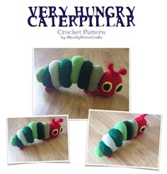 the very hungry caterpillar crochet pattern is shown in three different colors