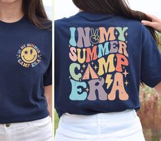 In My Summer Camp Era Shirt, Summer Camp Shirt for Kids, School Camp Shirt, Camping Crew,Camping Family Gift,Girls Camp Shirt,Camp Lovers T-Shirt,  Explore our exclusive line of specially designed t-shirts tailored for football enthusiasts and everyone who appreciates style, modernity, and comfort. Your search for trendy, adorable, and cozy tees ends right here. ❀ SPECIFICS ❀ We take pride in using only the best in the industry - Bella Canvas and Gildan Soft Style brand shirts for printing. *Bel Summer Camping Shirt With Graphic Print, Summer Graphic Print Camp Shirt, Summer Camping Shirt With Letter Print, Summer Camp Shirt, Camping Family, School Camp, Girls Camp, Brand Shirts, Camp Shirt