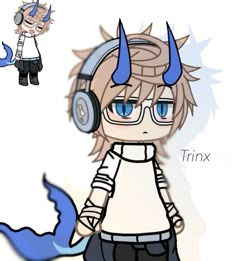 a drawing of a girl with horns and headphones in front of a white background