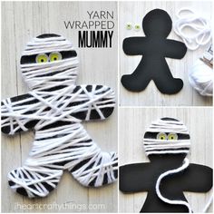 This yarn wrapped mummy craft is perfect for little ones to work on strengthening fine motor muscles and it makes a great Halloween kids craft. Diy Halloween Activities, Mummy Craft, Yarn Fine, Mummy Crafts, Bricolage Halloween