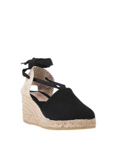 velvet, canvas, no appliqués, solid color, wrapping straps closure, round toeline, wedge heel, rope wedge, leather lining, rubber sole, handmade, contains non-textile parts of animal origin , Color: Black , Size: 11