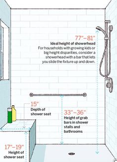 a bathroom shower with measurements for the height and width