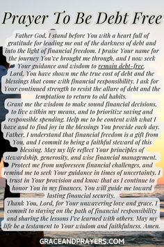 the words prayer to be debt free on a sunset background